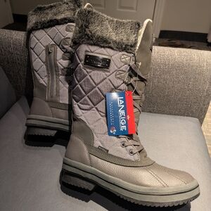 LANEIGE Gray Quilted Faux-Fur Waterproof Winter Snow Rain Boots Size 8.5 NWT